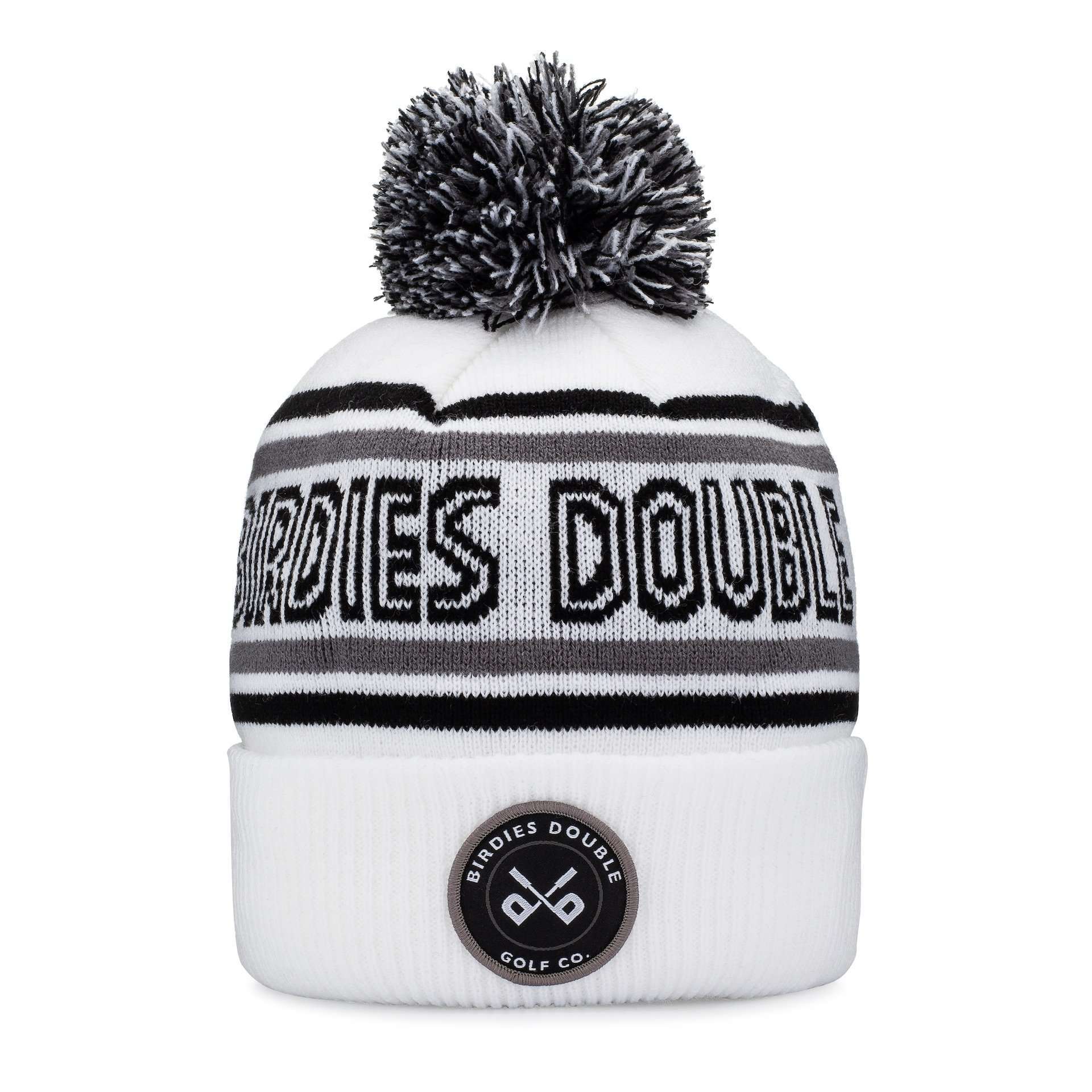 Birdie Babe Golf Beanie Cream Embroidered Warm Winter Hat Chunky Knit Pom Beanie in Almond main image 4